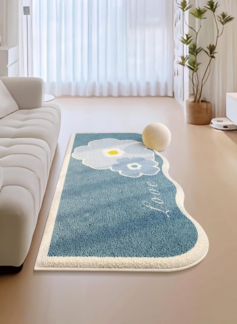 LOOPITYS Blue fresh floral imitation cashmere carpet, bedroom bedside carpet, household wear-resistant, cooling insulation, anti slip carpet, coffee table, window pad - Image 2